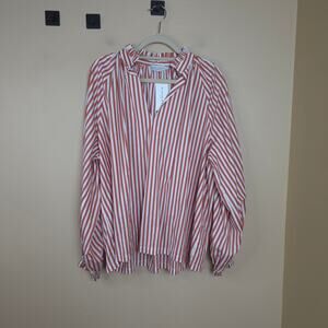 Harshman Pansy V-Neck Striped Blouse in Brown Stripes Size 1X